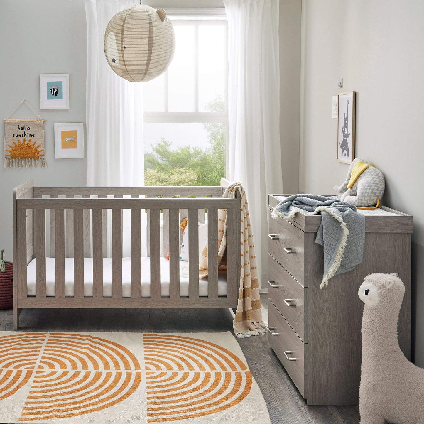 Babymore Caro Cot Bed 140 x 70cm 2 Piece Room Set Grey Wash