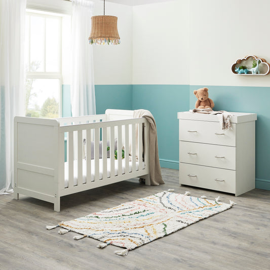 Babymore Caro Cot Bed 140 x 70cm 2 Piece Room Set White Wash