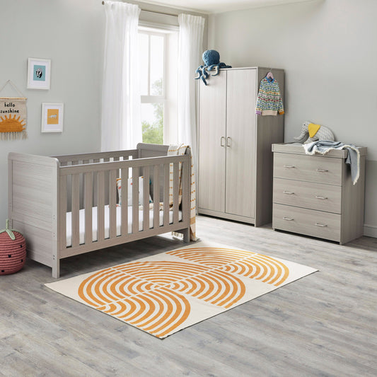 Babymore Caro Cot Bed 140 x 70cm 3 Piece Room Set Grey Wash