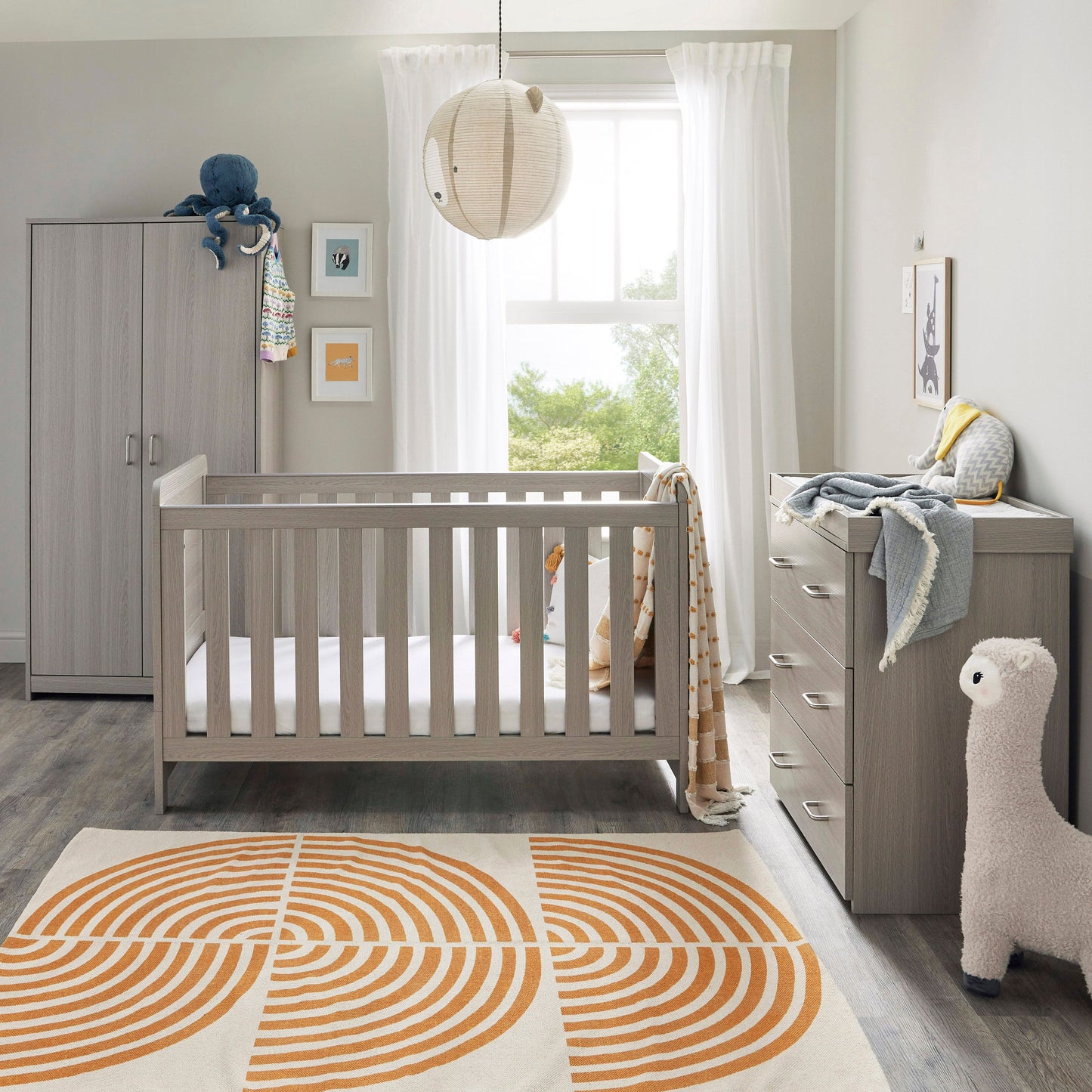 Babymore Caro Cot Bed 140 x 70cm 3 Piece Room Set Grey Wash