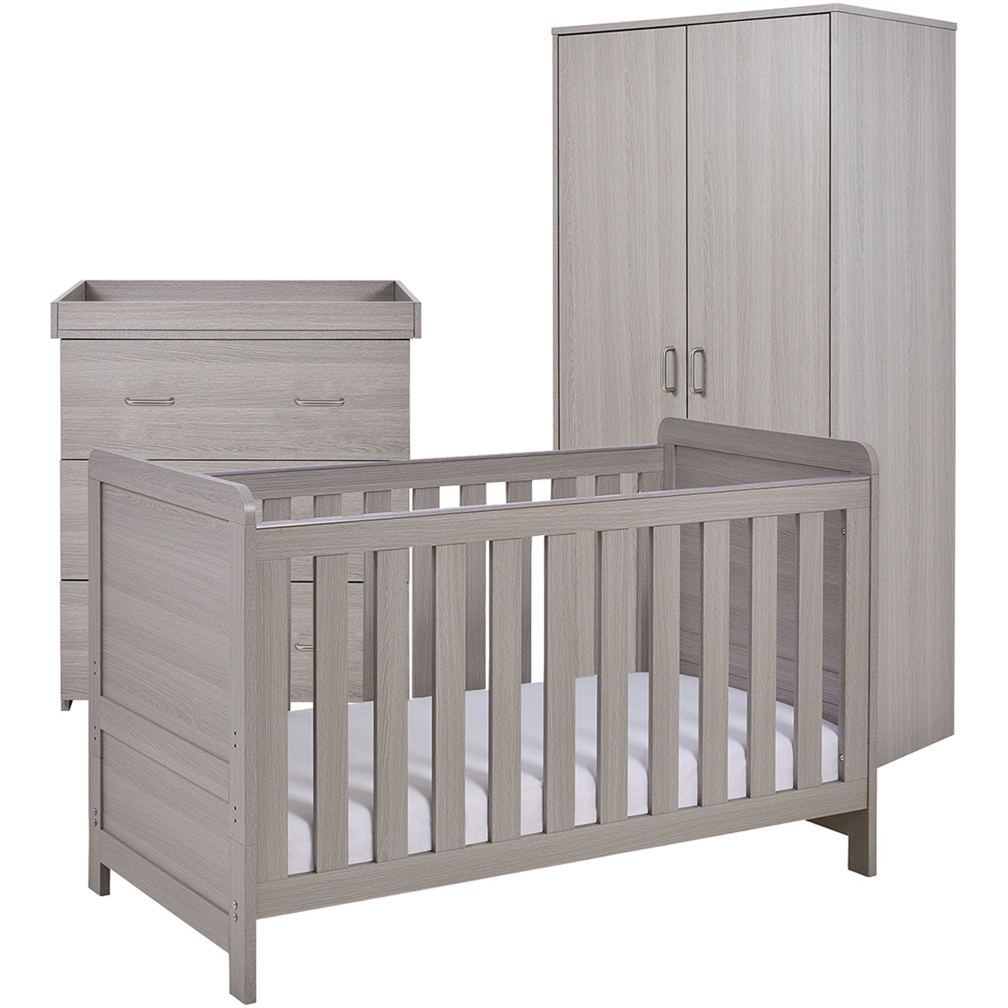 Babymore Caro Cot Bed 140 x 70cm 3 Piece Room Set Grey Wash