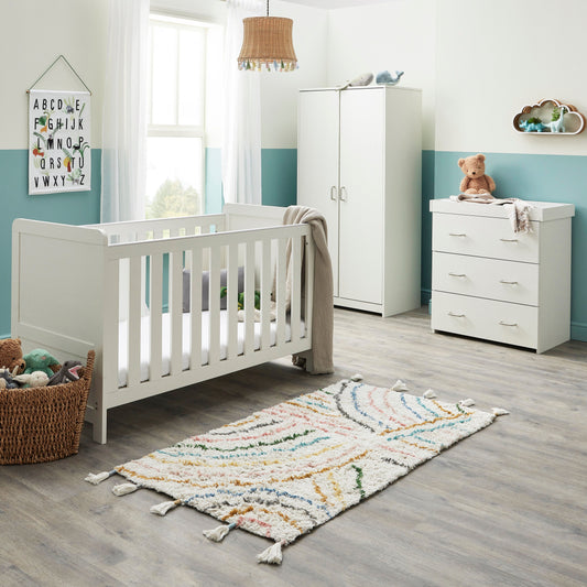 Babymore Caro Cot Bed 140 x 70cm 3 Piece Room Set White Wash