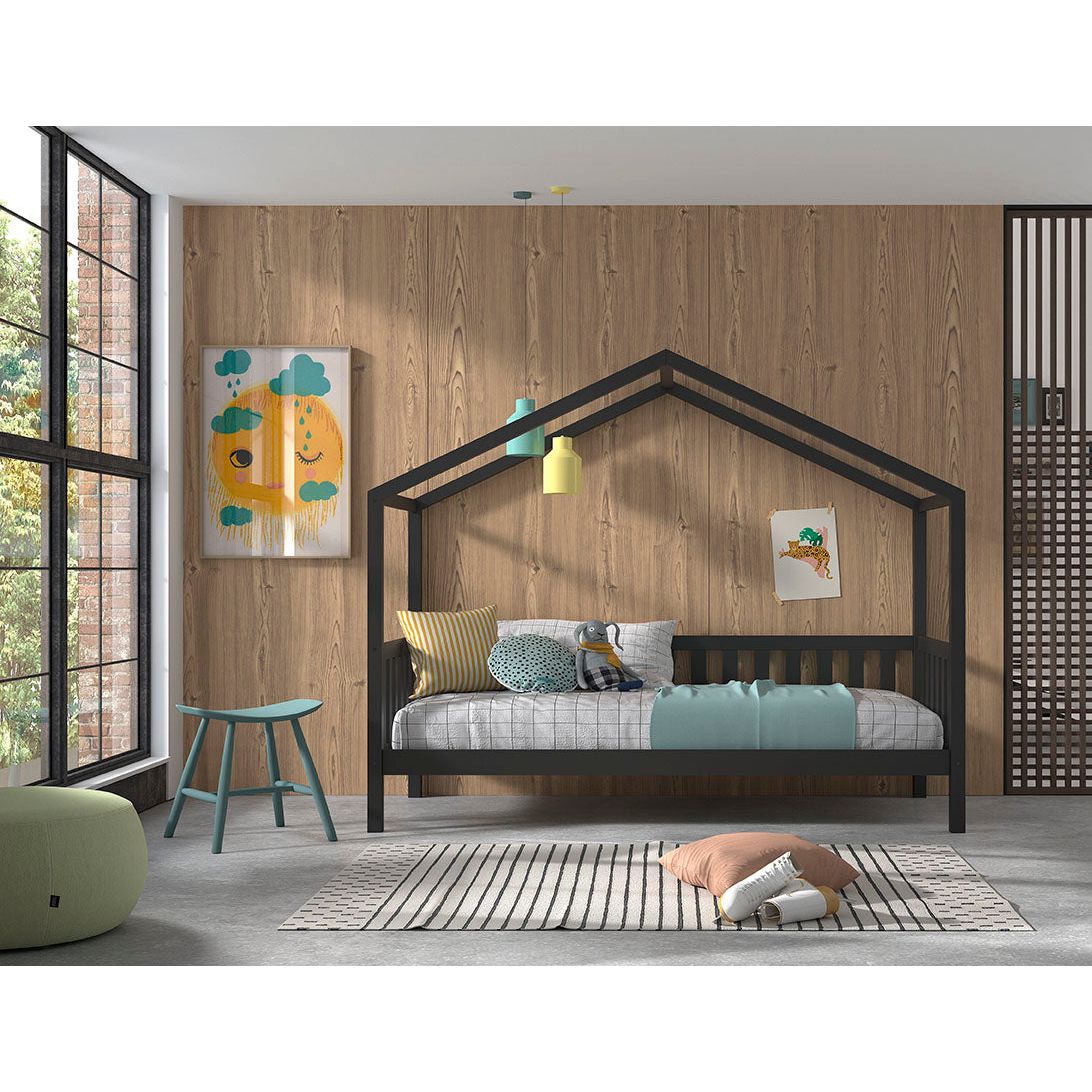VIPACK DALLAS European single house bed 90 X 200cm with fence anthracite