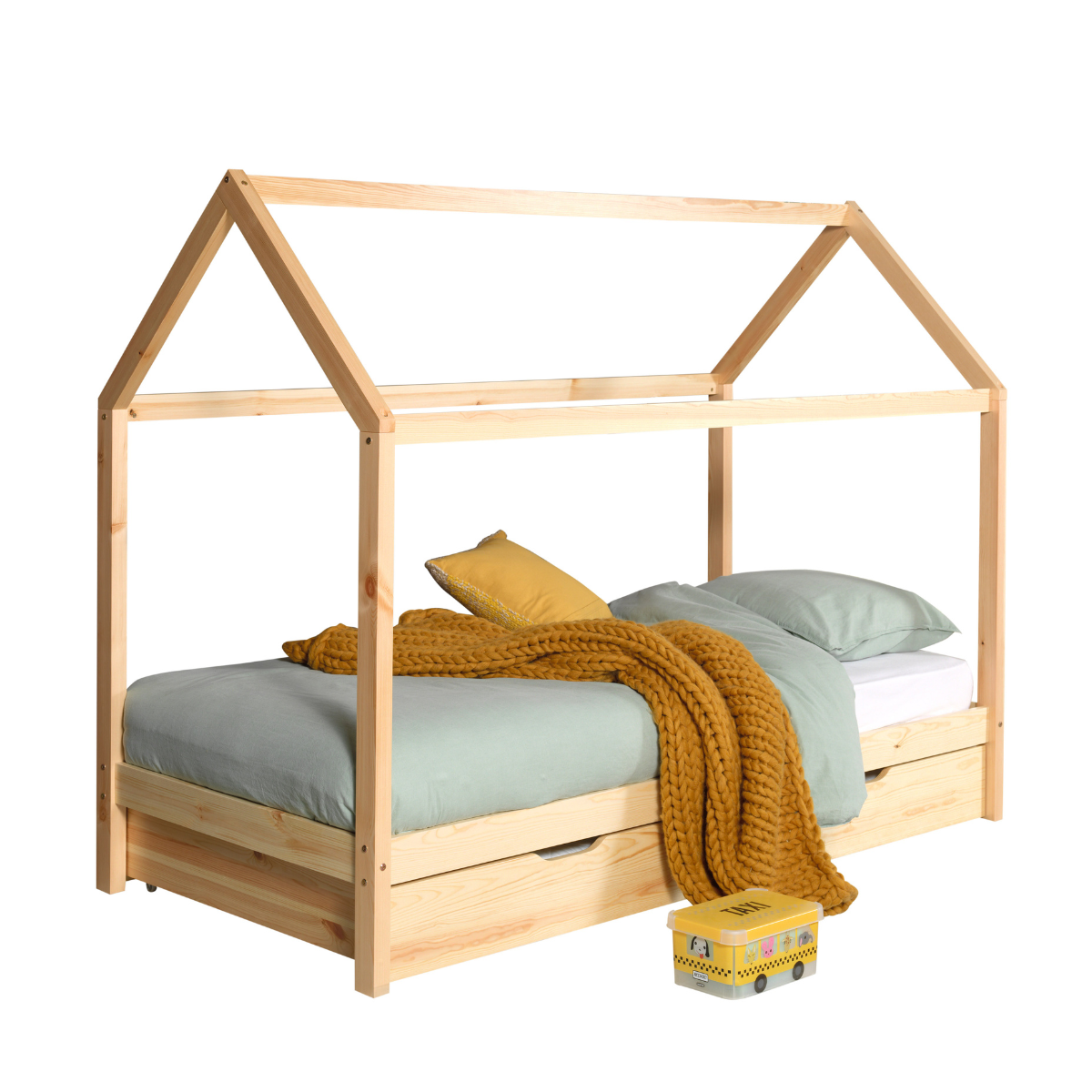VIPACK DALLAS European single house bed 90 X 200cm without fence natural
