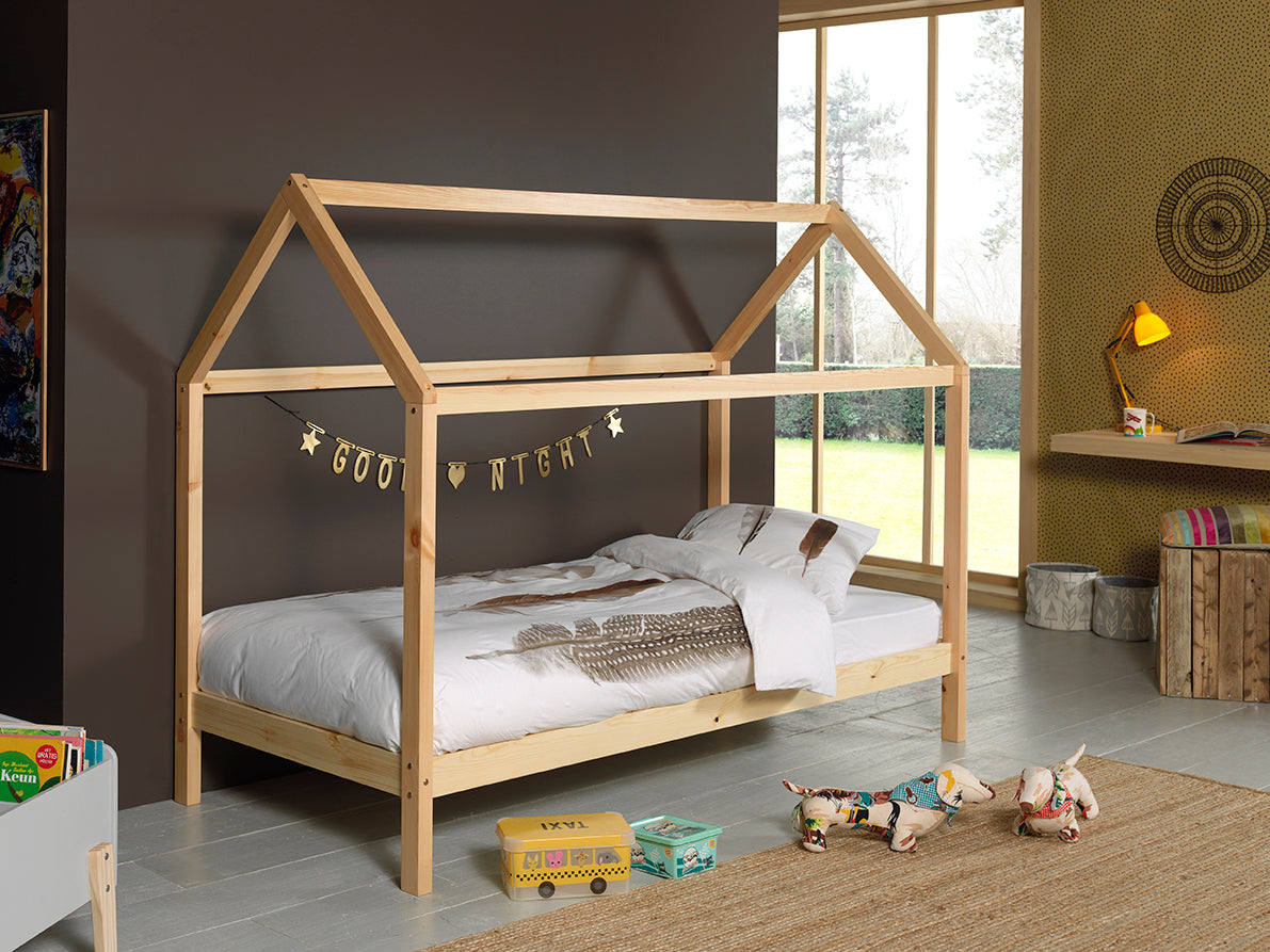 VIPACK DALLAS European single house bed 90 X 200cm without fence natural
