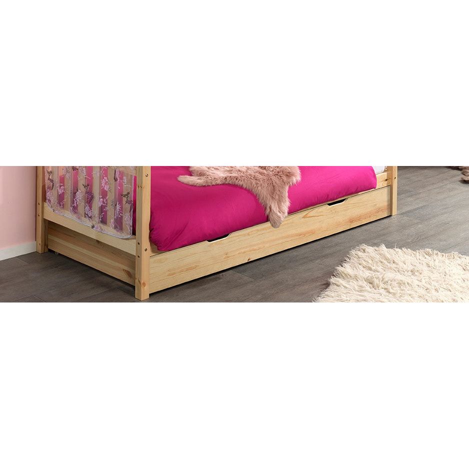 VIPACK DALLAS European single house shaped day bed 90 X 200cm natural with storage drawer