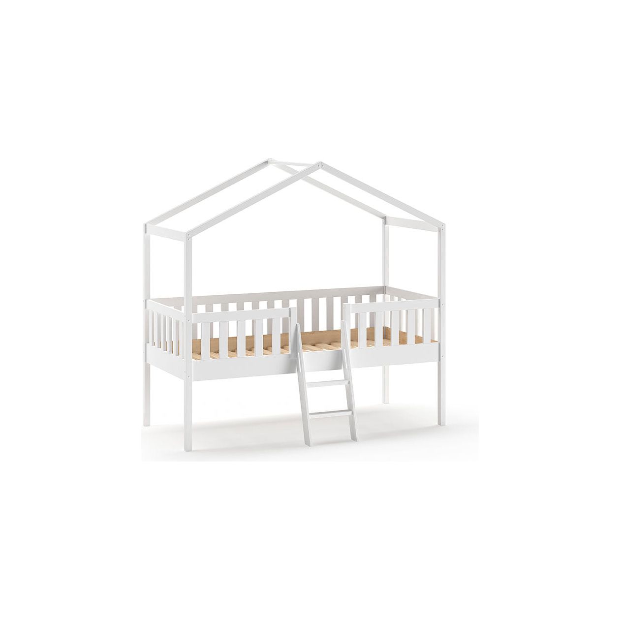 VIPACK DALLAS European single house bed 90 X 200cm with fence & ladder white