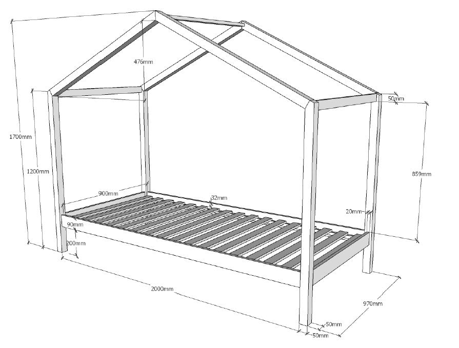 VIPACK DALLAS European single house shaped day bed 90 X 200cm without fence natural