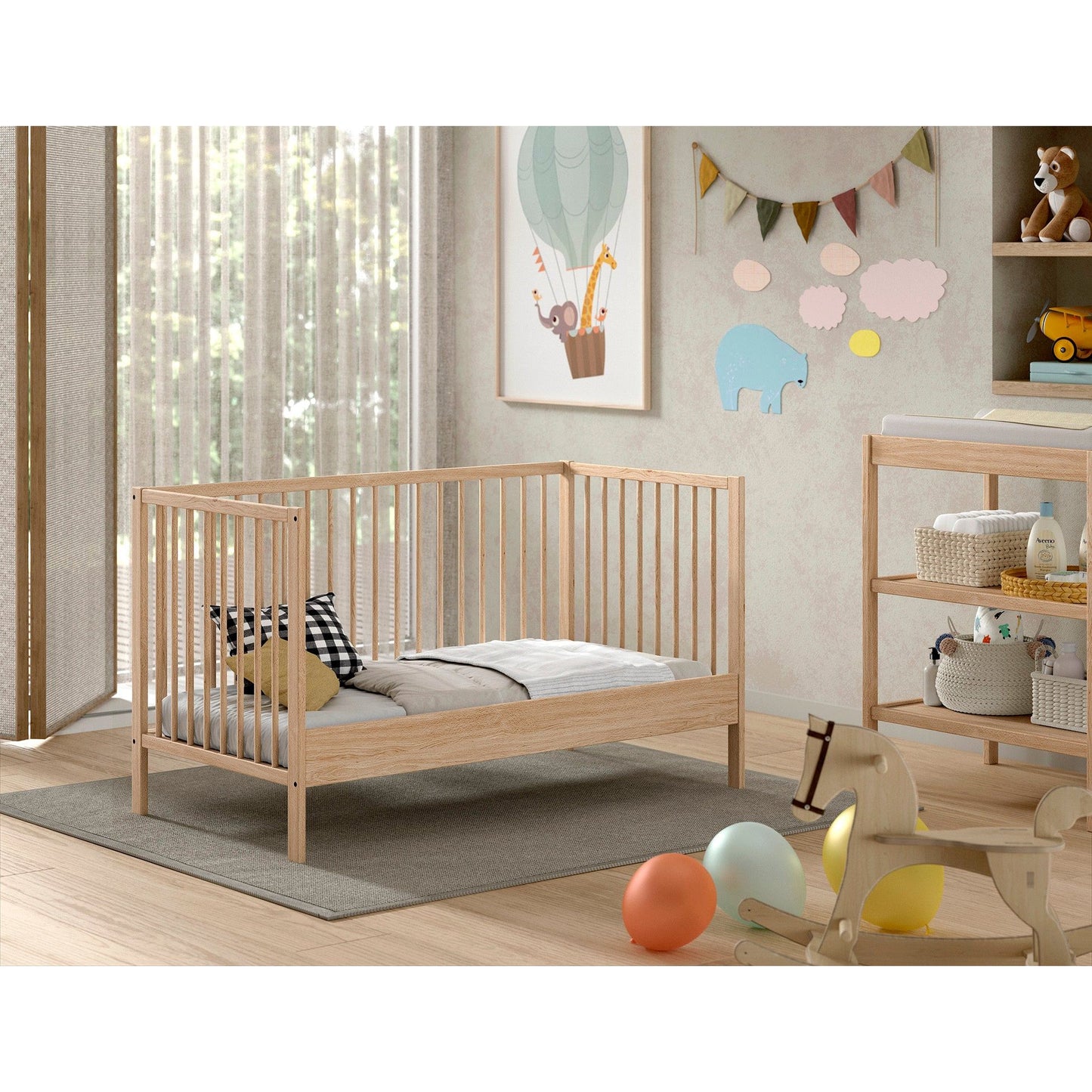 VIPACK JAXX DINO cot bed 140 x 70cm & baby changing table bundle natural