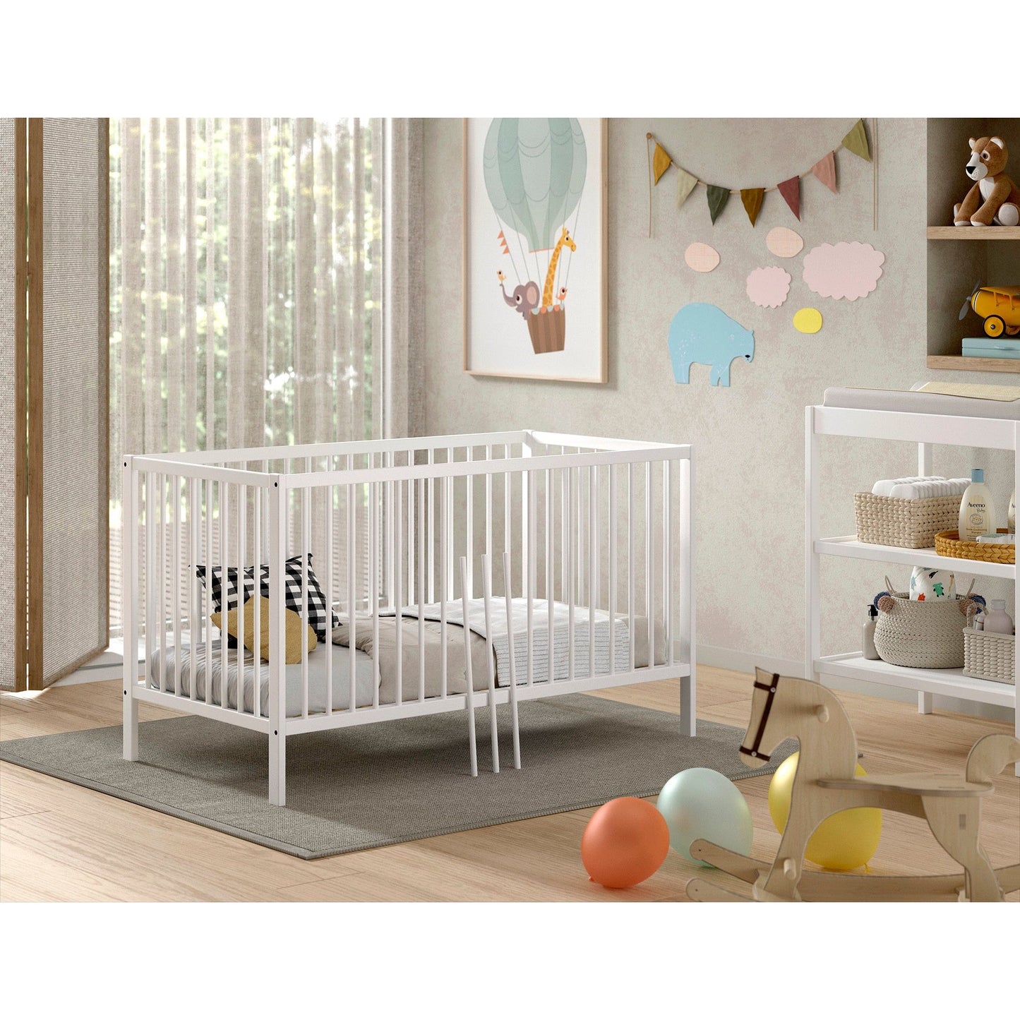 VIPACK JAXX DINO cot bed 140 x 70cm & baby changing table bundle white