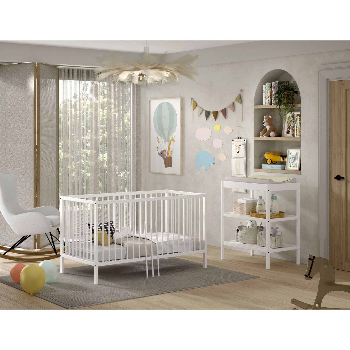 VIPACK JAXX DINO cot bed 140 x 70cm & baby changing table bundle white