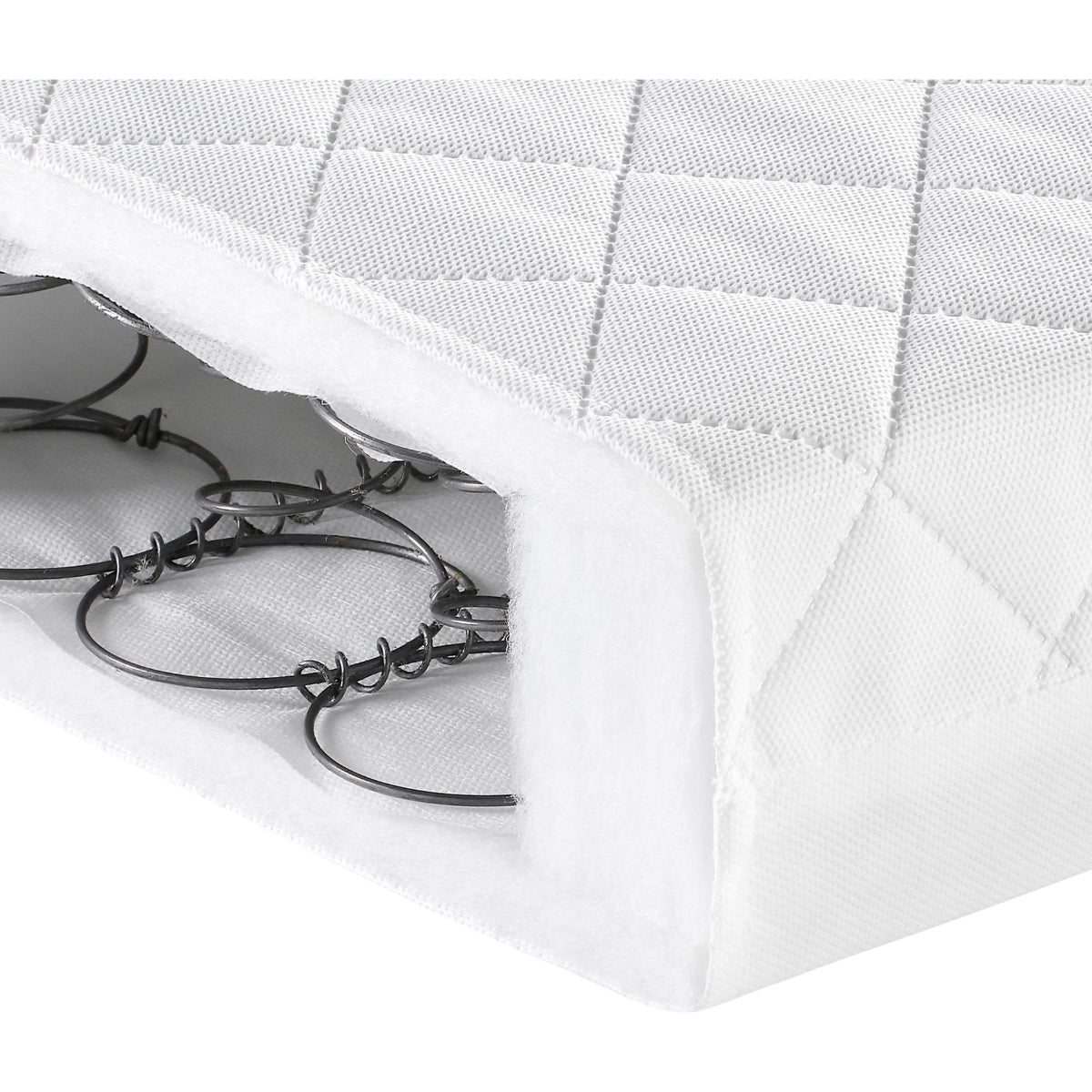 Deluxe Sprung 120 x 60cm cot mattress on white background