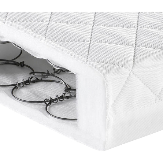 Deluxe Sprung 120 x 60cm cot mattress on white background