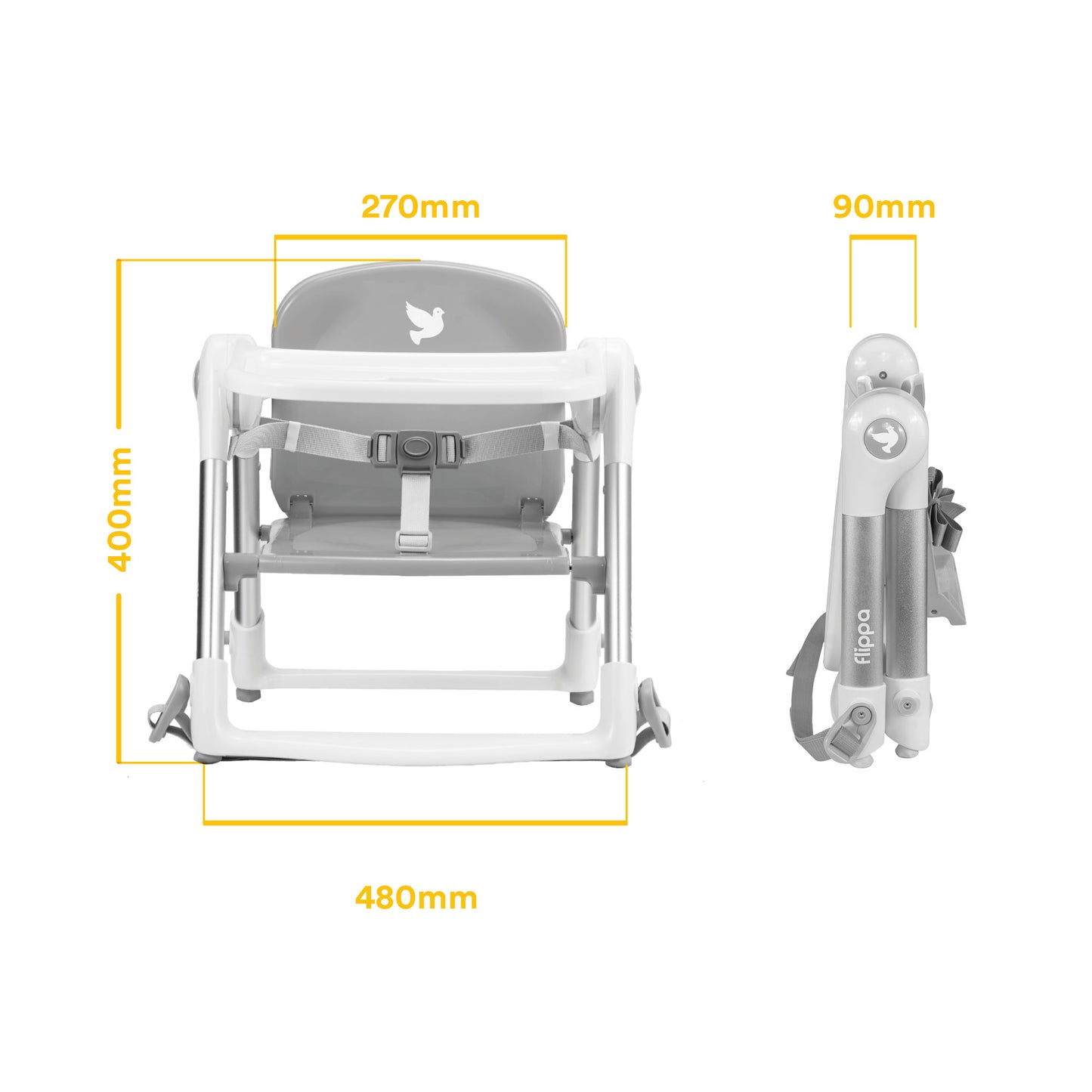 apramo flippa classic lightweight dining booster grey ember