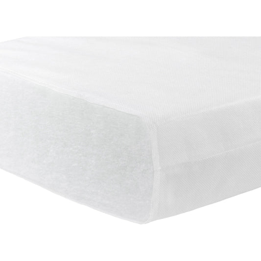 babymore eco fibre 120x60cm cot mattress showing inside on plain white background