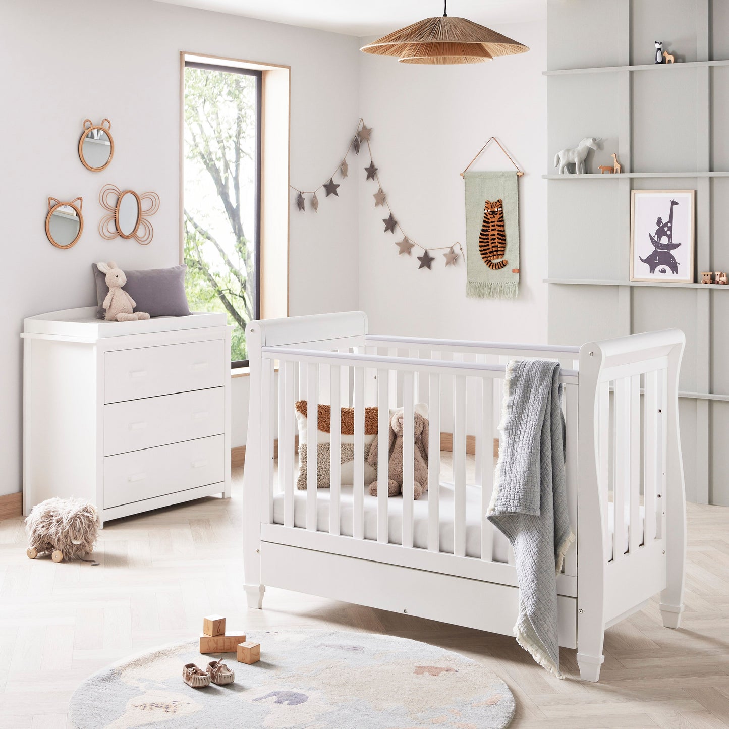 Babymore Eva Cot Bed 120 x 60cm 2 Piece Room Set White