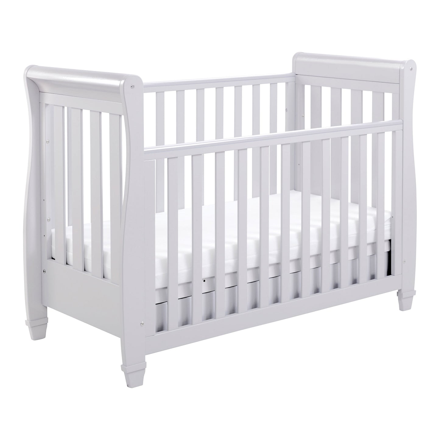 Babymore Eva Sleigh Drop Side Cot Bed 120 x 60cm Grey with drawer