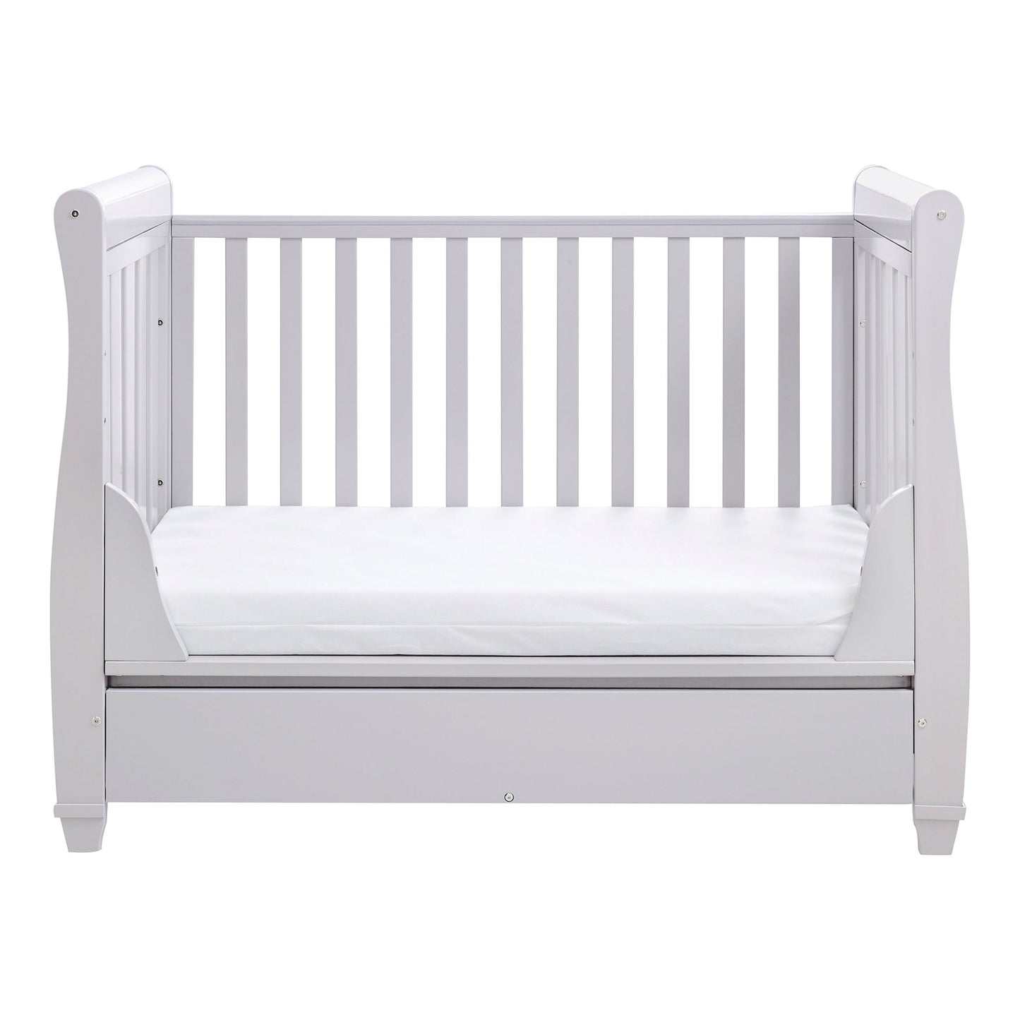 Babymore Eva Sleigh Drop Side Cot Bed 120 x 60cm Grey with drawer