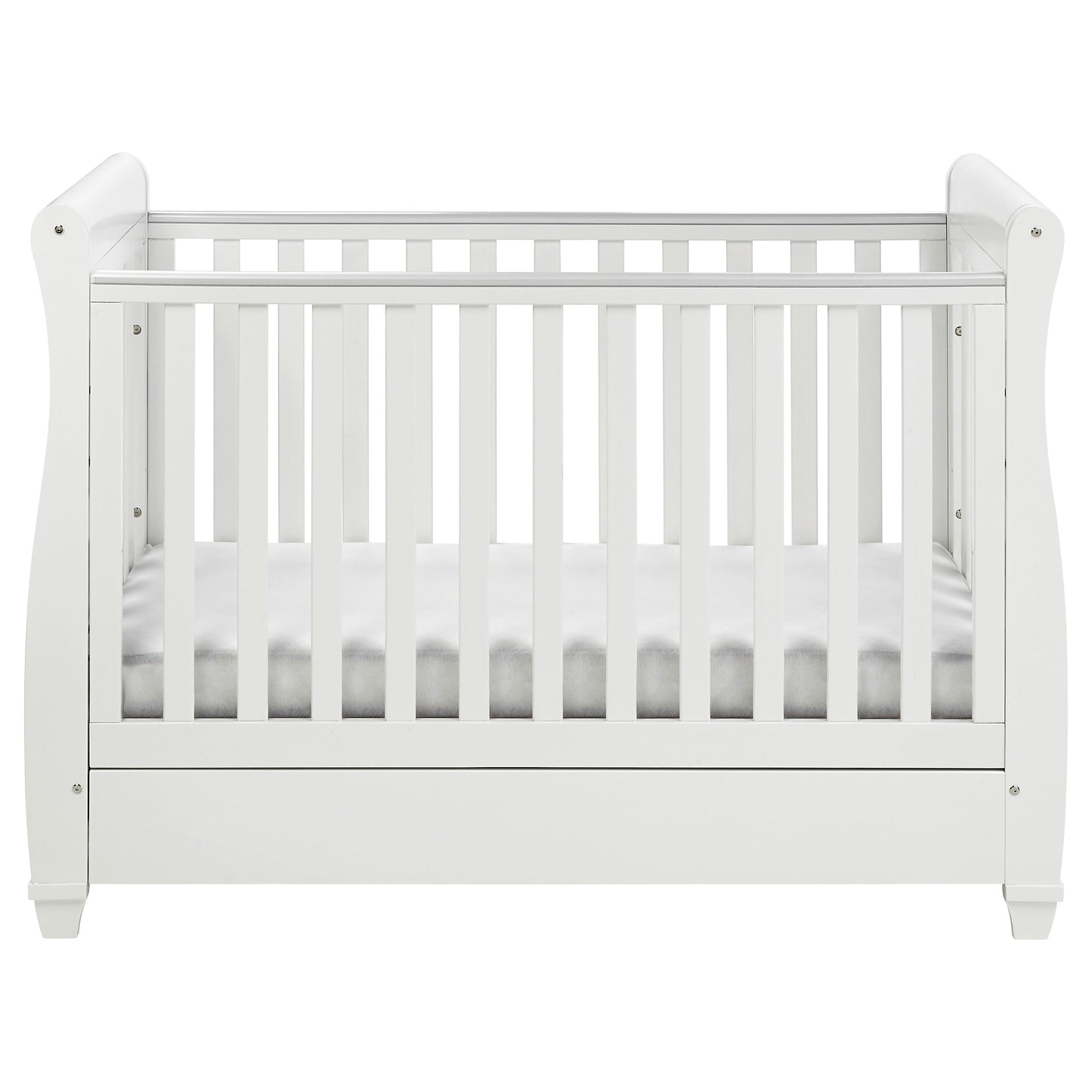 Babymore Eva Sleigh Drop Side Cot Bed 120 x 60cm White with drawer