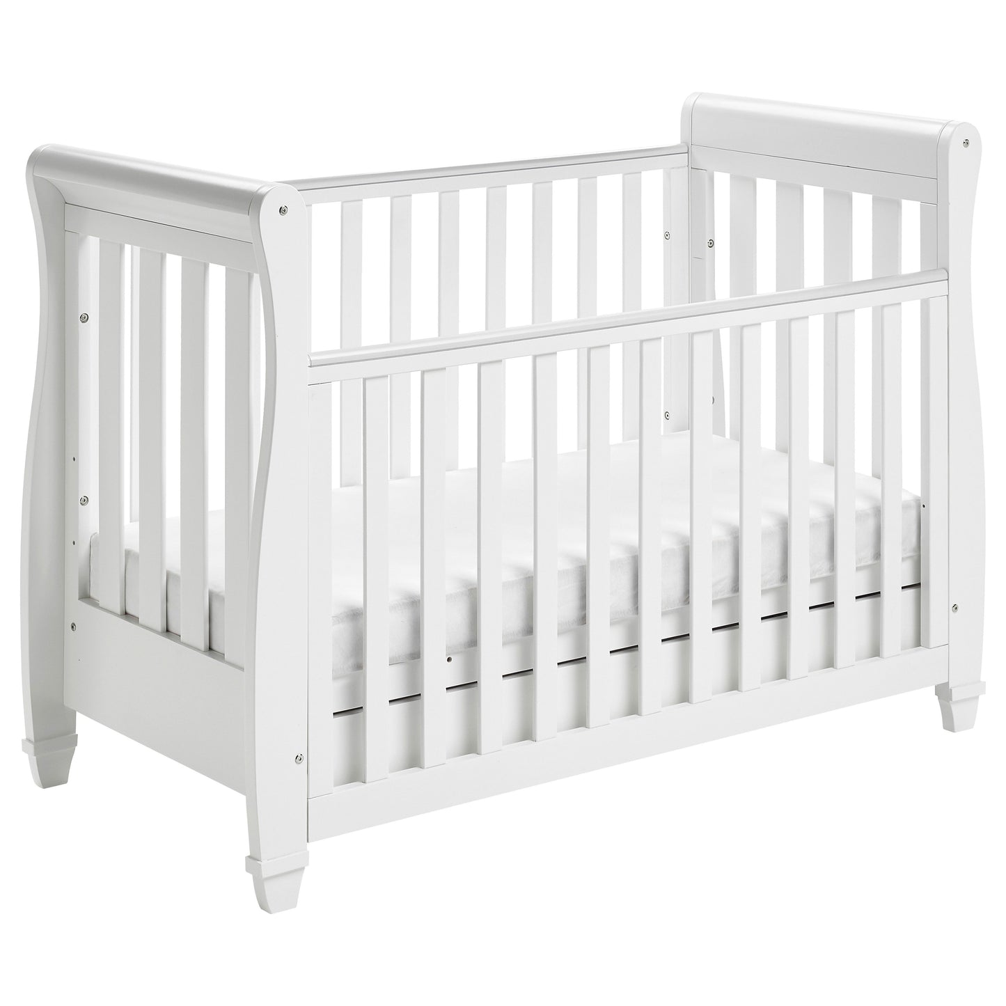 Babymore Eva Sleigh Drop Side Cot Bed 120 x 60cm White with drawer