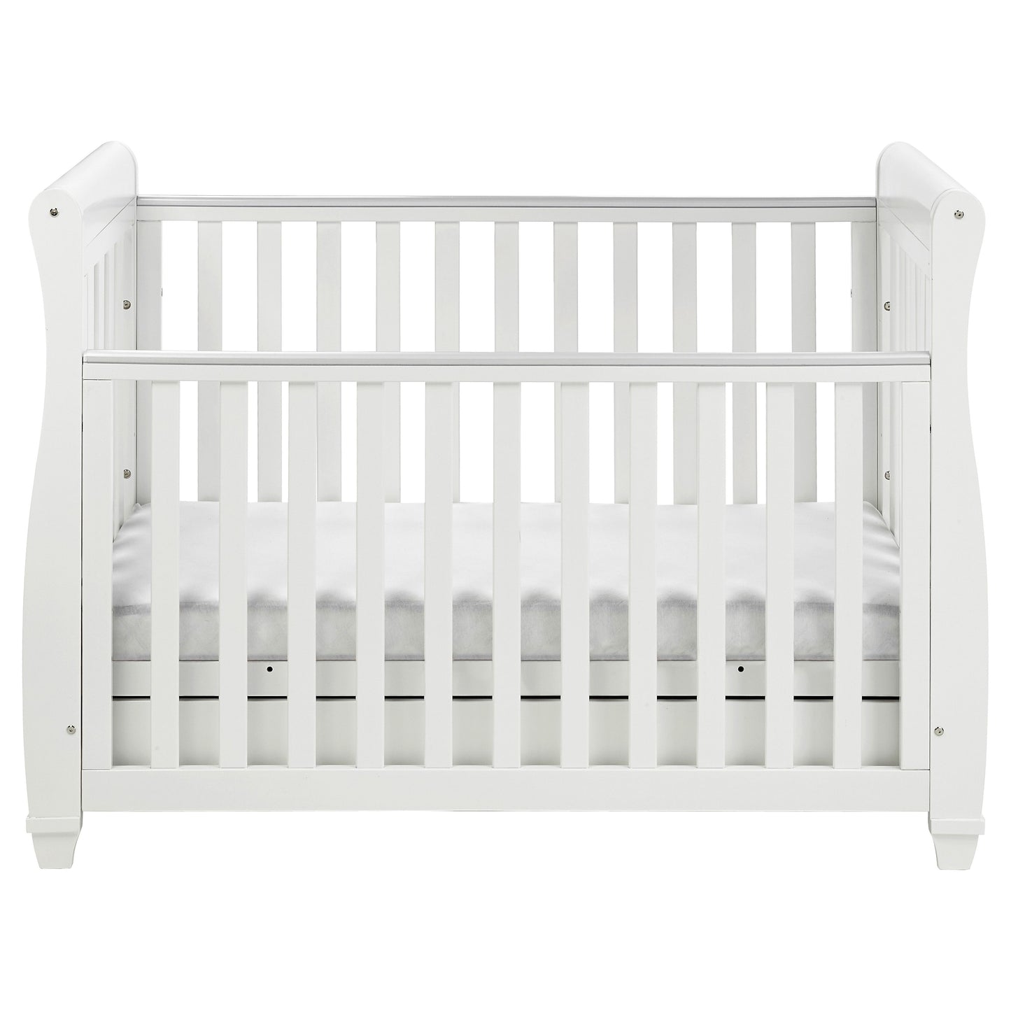 Babymore Eva Sleigh Drop Side Cot Bed 120 x 60cm White with drawer