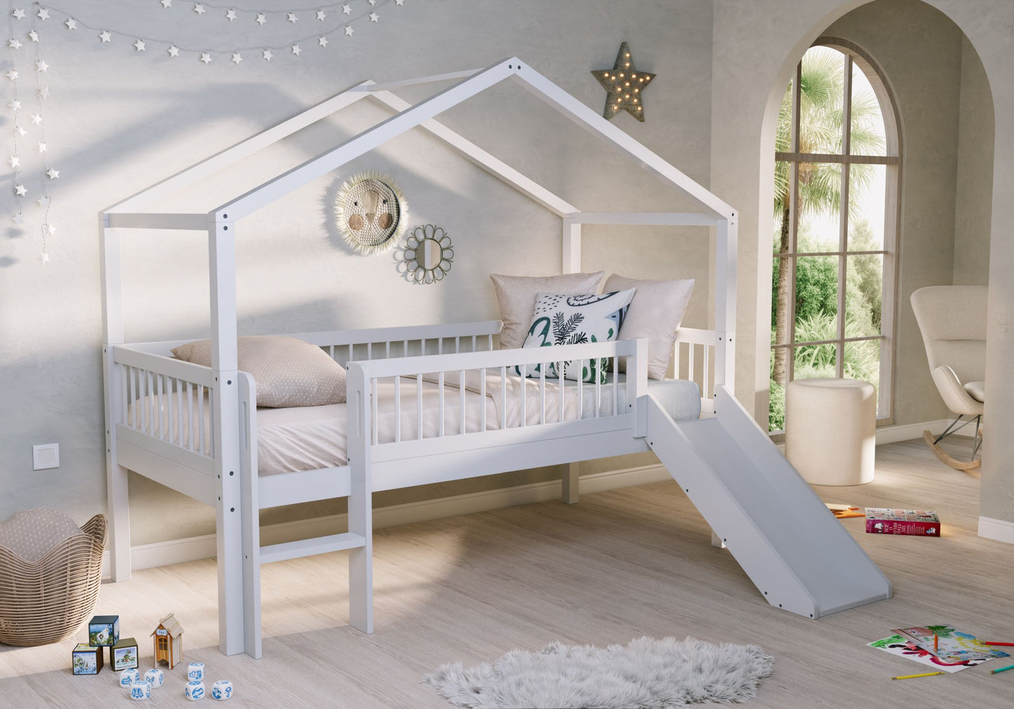 VIPACK FORREST European single house bed with slide 90 x 200cm white