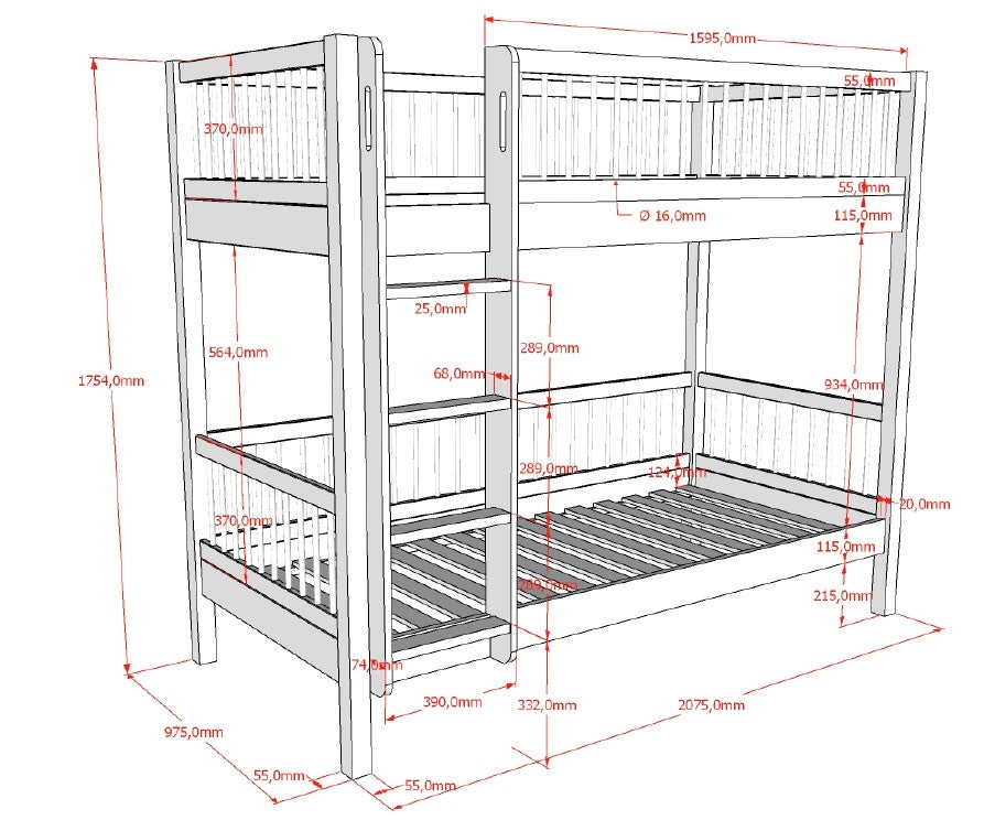 VIPACK FORREST European bunk bed 90 x 200cm oak