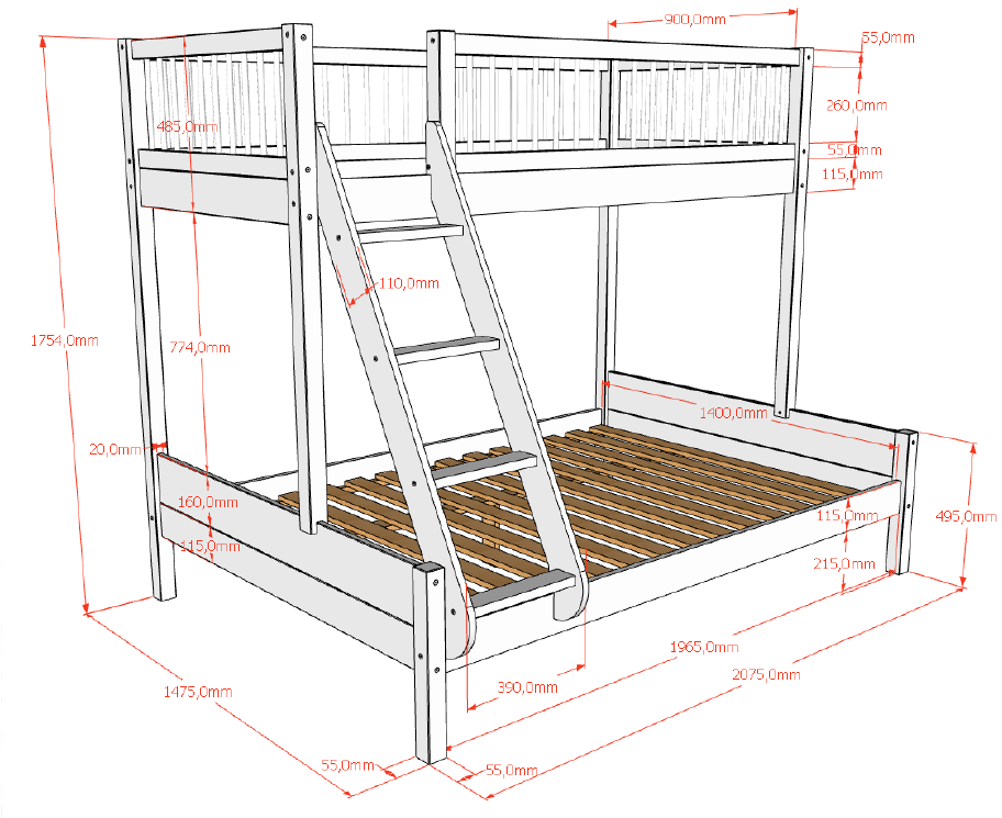VIPACK FORREST European family bunk bed oak