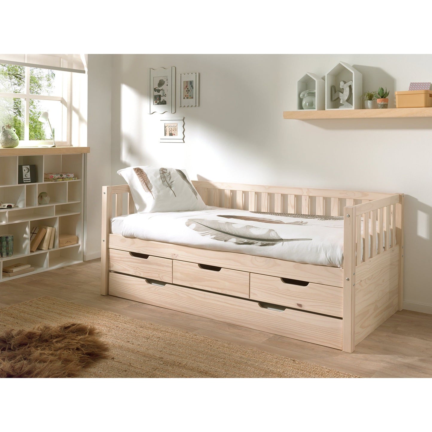 VIPACK FRITZ European single cabin bed 90 X 200cm with 3 drawers & under bed drawer pine