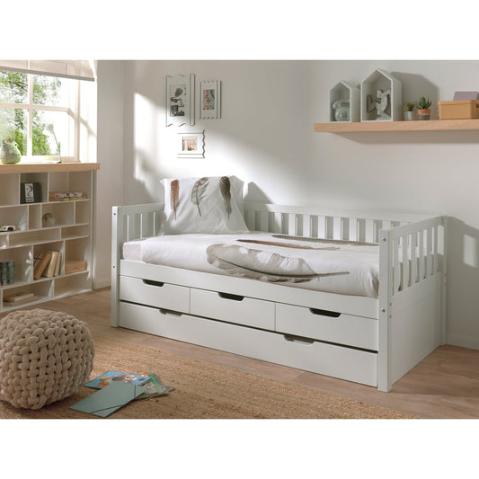 VIPACK FRITZ European single cabin bed 90 X 200cm with 3 drawers & under bed drawer white