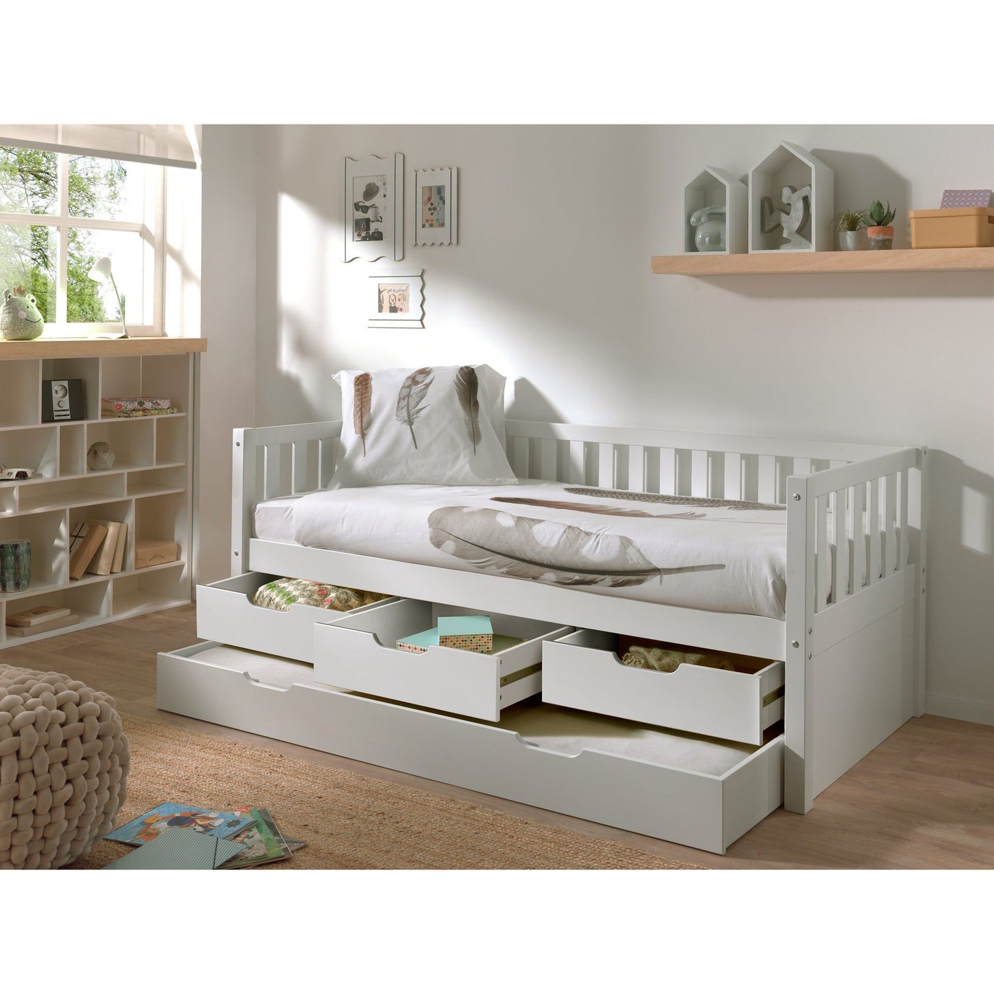 VIPACK FRITZ European single cabin bed 90 X 200cm with 3 drawers & under bed drawer white