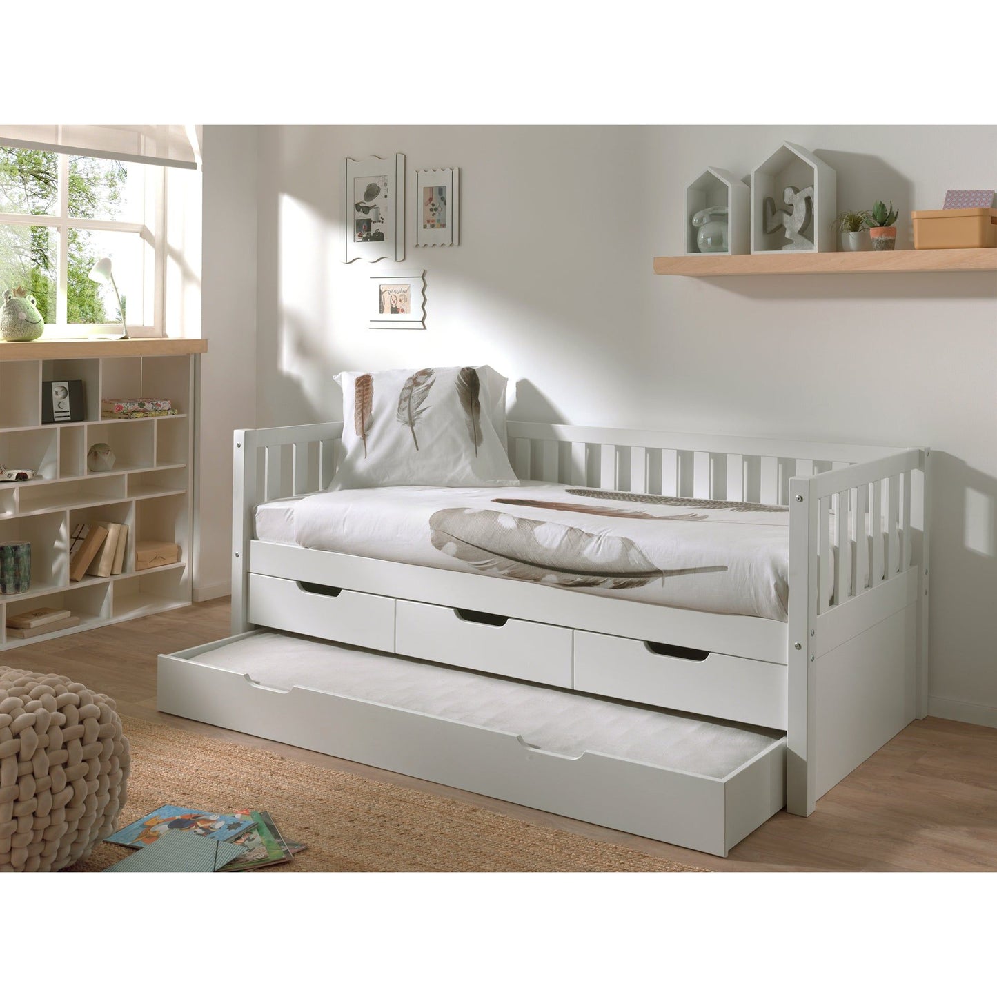 VIPACK FRITZ European single cabin bed 90 X 200cm with 3 drawers & under bed drawer white