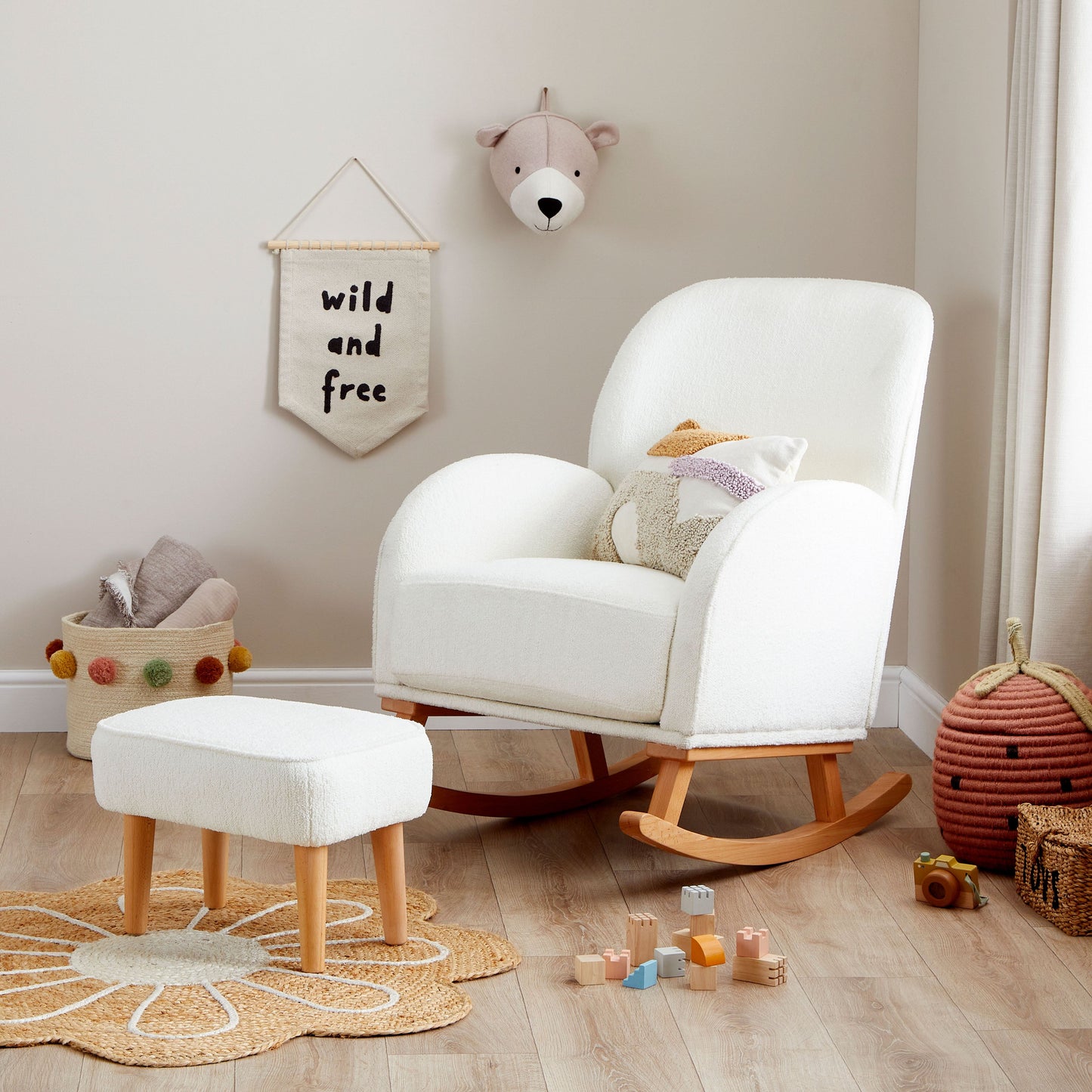 Babymore Freya Nursing Chair with Stool  Off White Bouclé