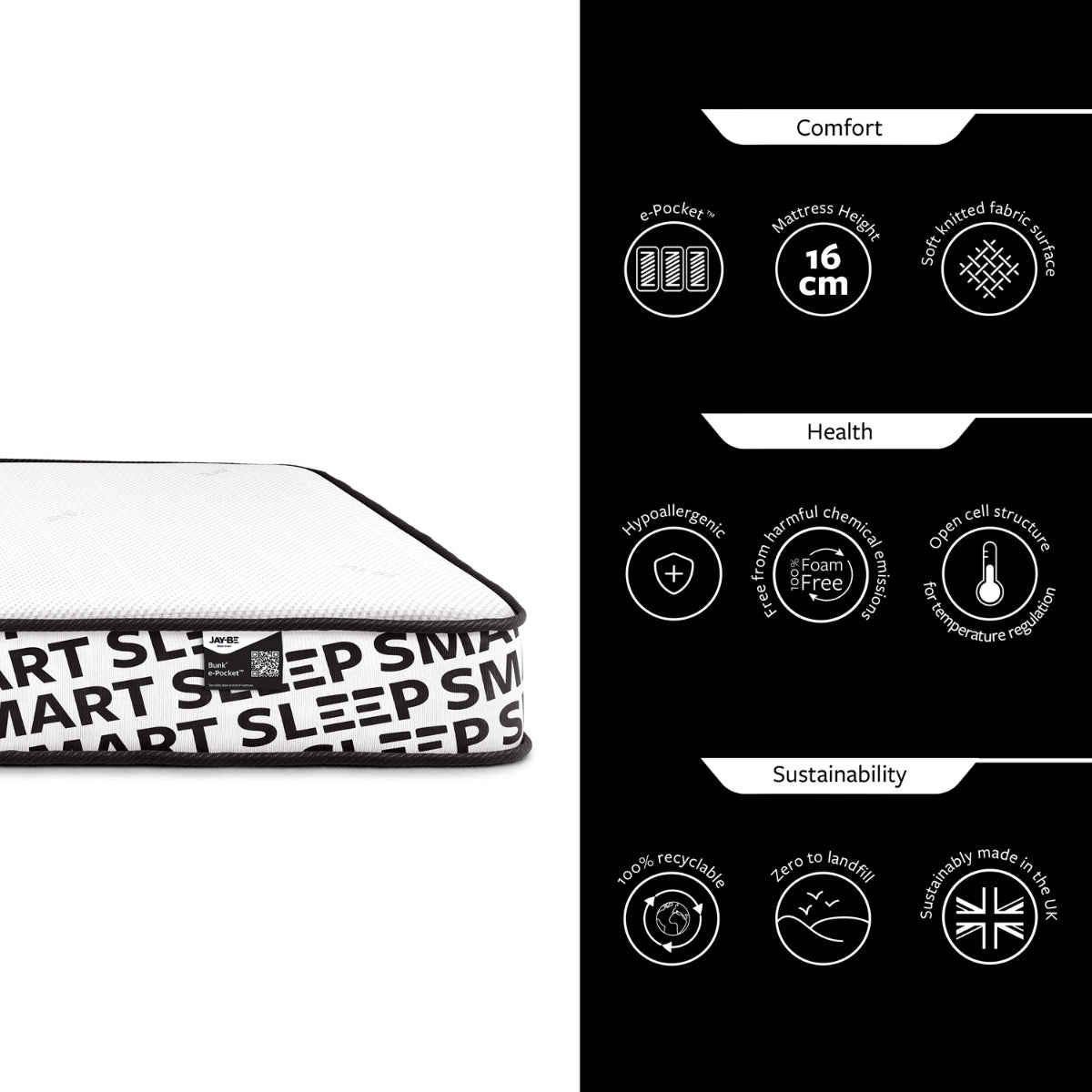 Jay-Be Bunk e-Pocket Single Mattress 90 x 190cm