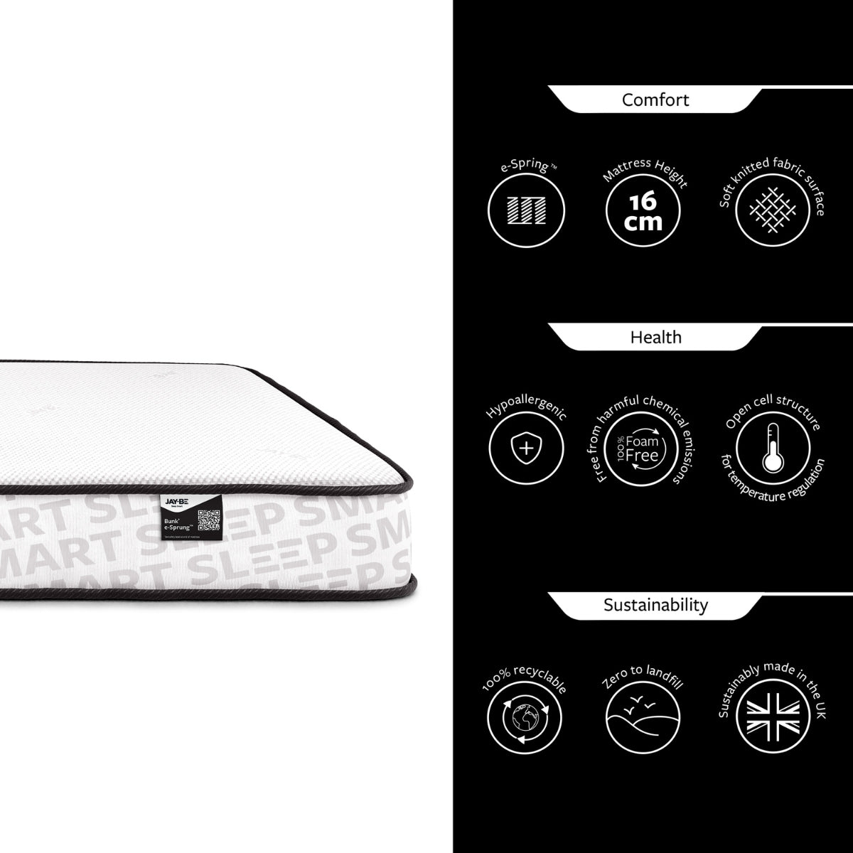 Jay-Be Bunk e-Sprung Single Mattress 90 x 190cm