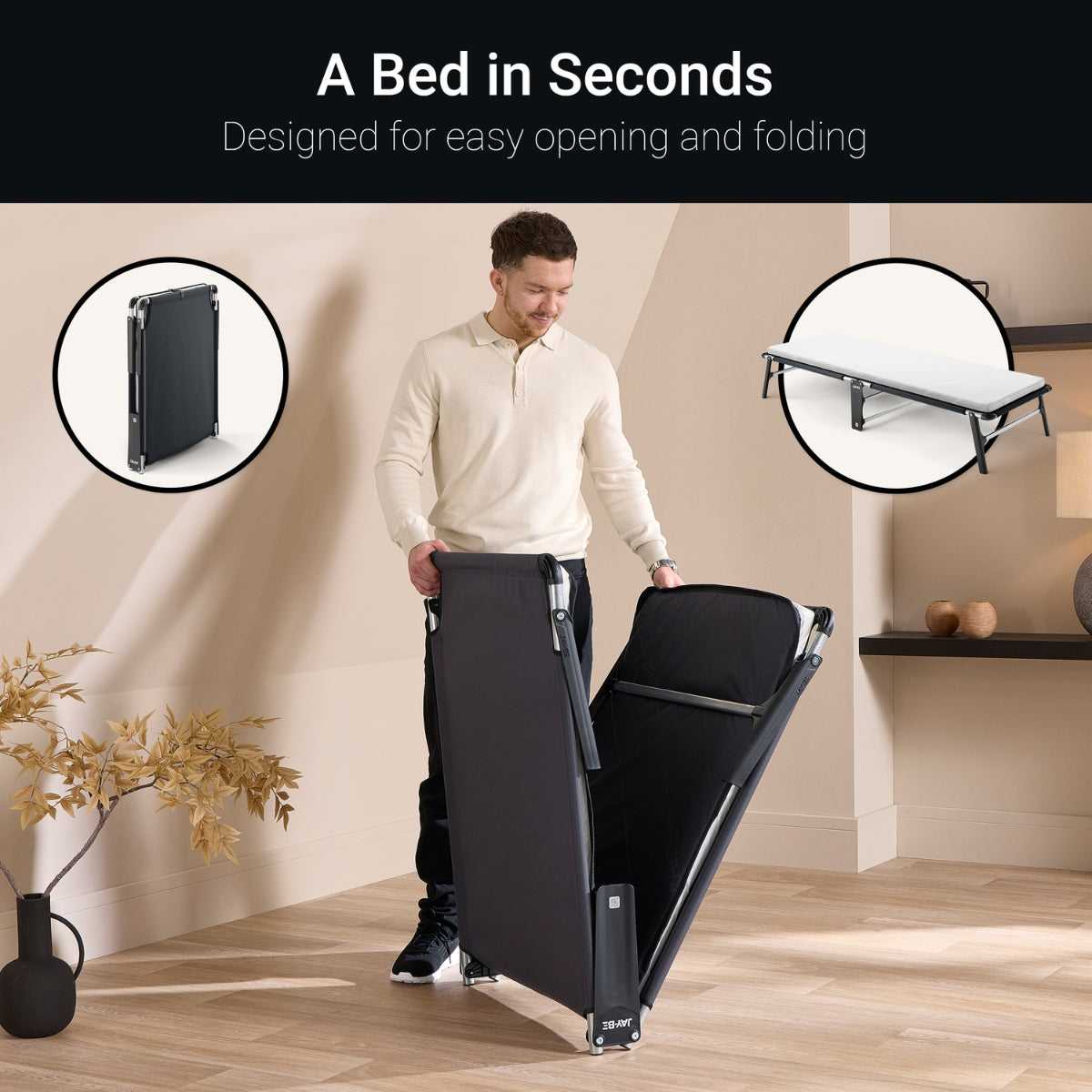Jay-Be CE70 Compact Folding Single Bed with Comfort White Mattress