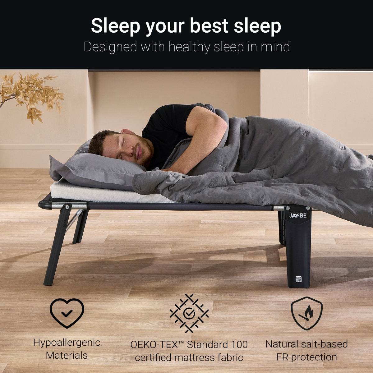 Jay-Be CE70 Compact Folding Single Bed with Comfort White Mattress