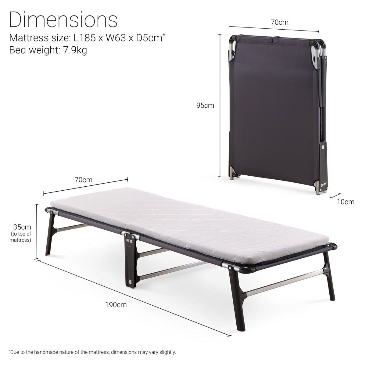 Jay-Be CE70 Compact Folding Single Bed with Comfort White Mattress