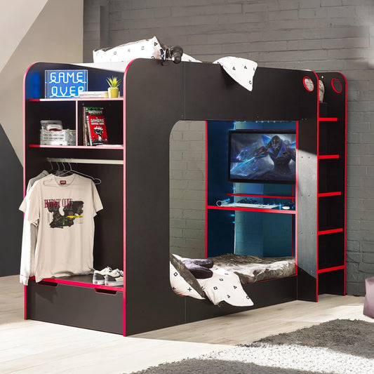 Julian Bowen Impact gaming bed in black and red in teen bedroom