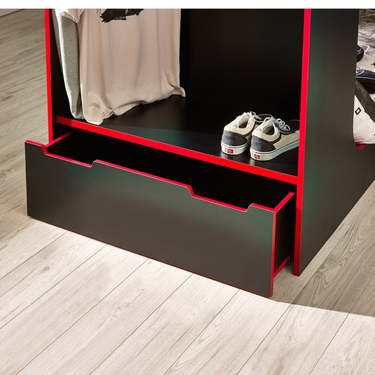 open storage drawer on end of Julian bowen impact gaming bed