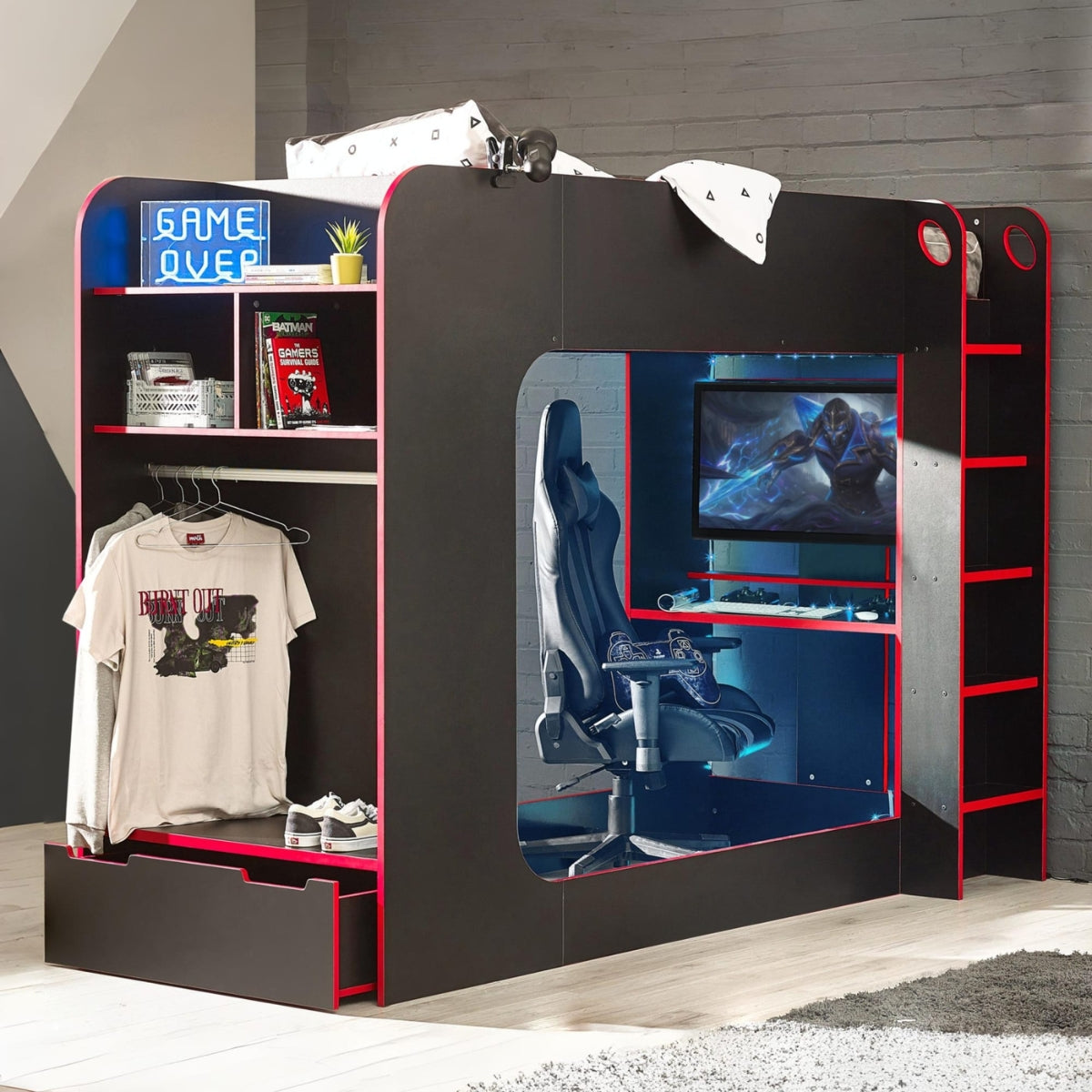 julian bowen impact gaming bed in modern teens bedroom
