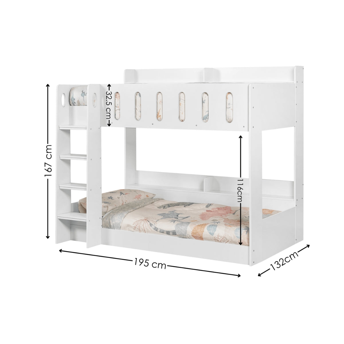 Julian Bowen Vision bunk bed white on plain white background showing product dimensions 
