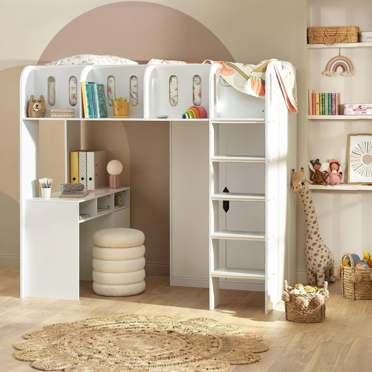 Julian Bowen Vision Kids High Sleeper Bed White - with desk & storage