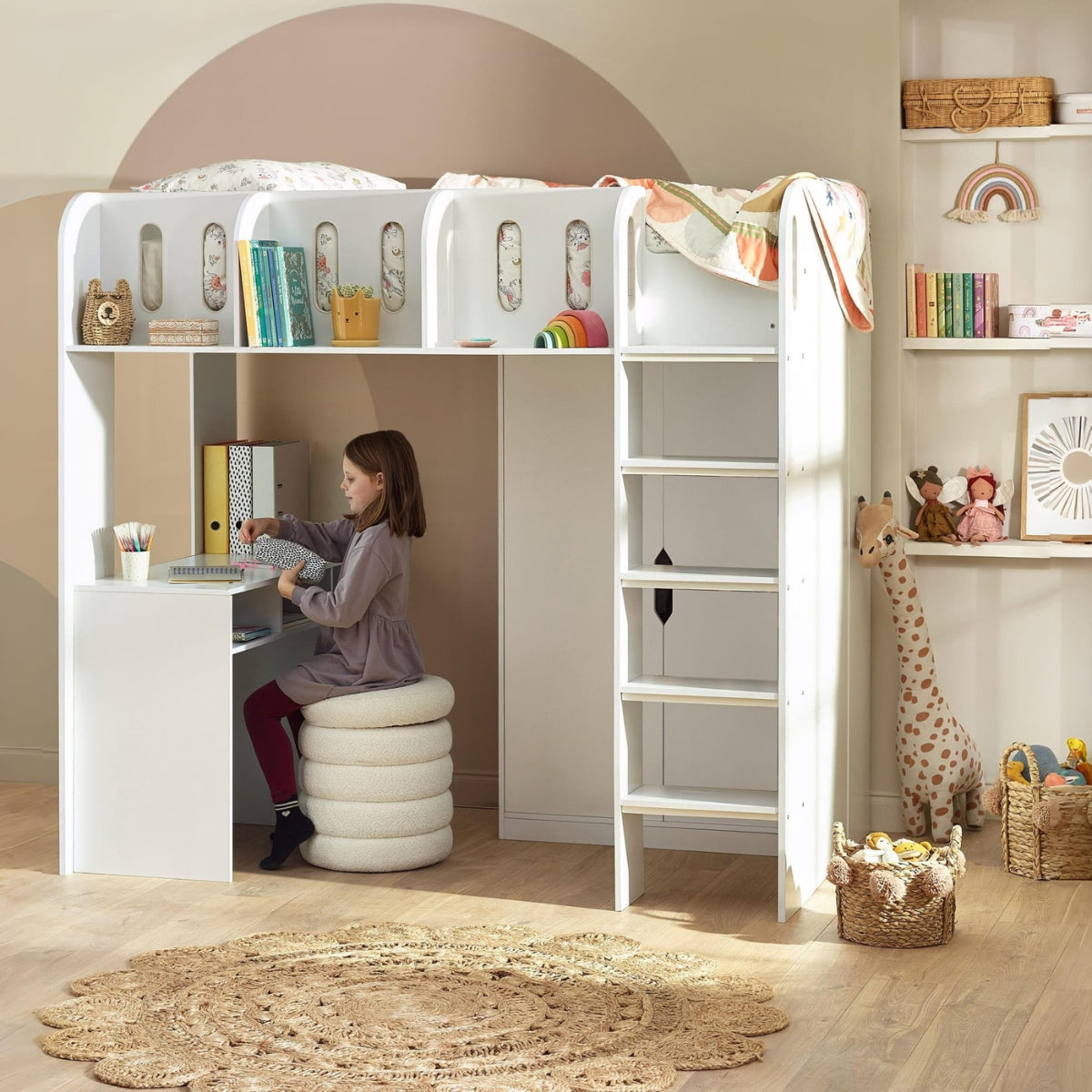 Julian Bowen Vision Kids High Sleeper Bed White - with desk & storage