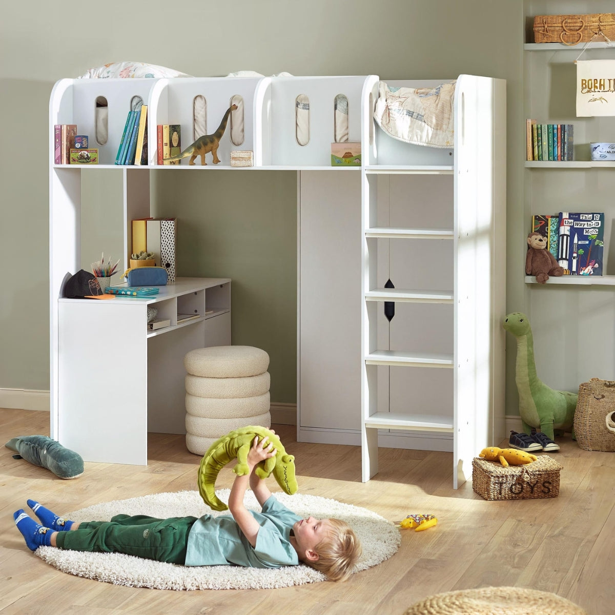 Julian Bowen Vision Kids High Sleeper Bed White - with desk & storage