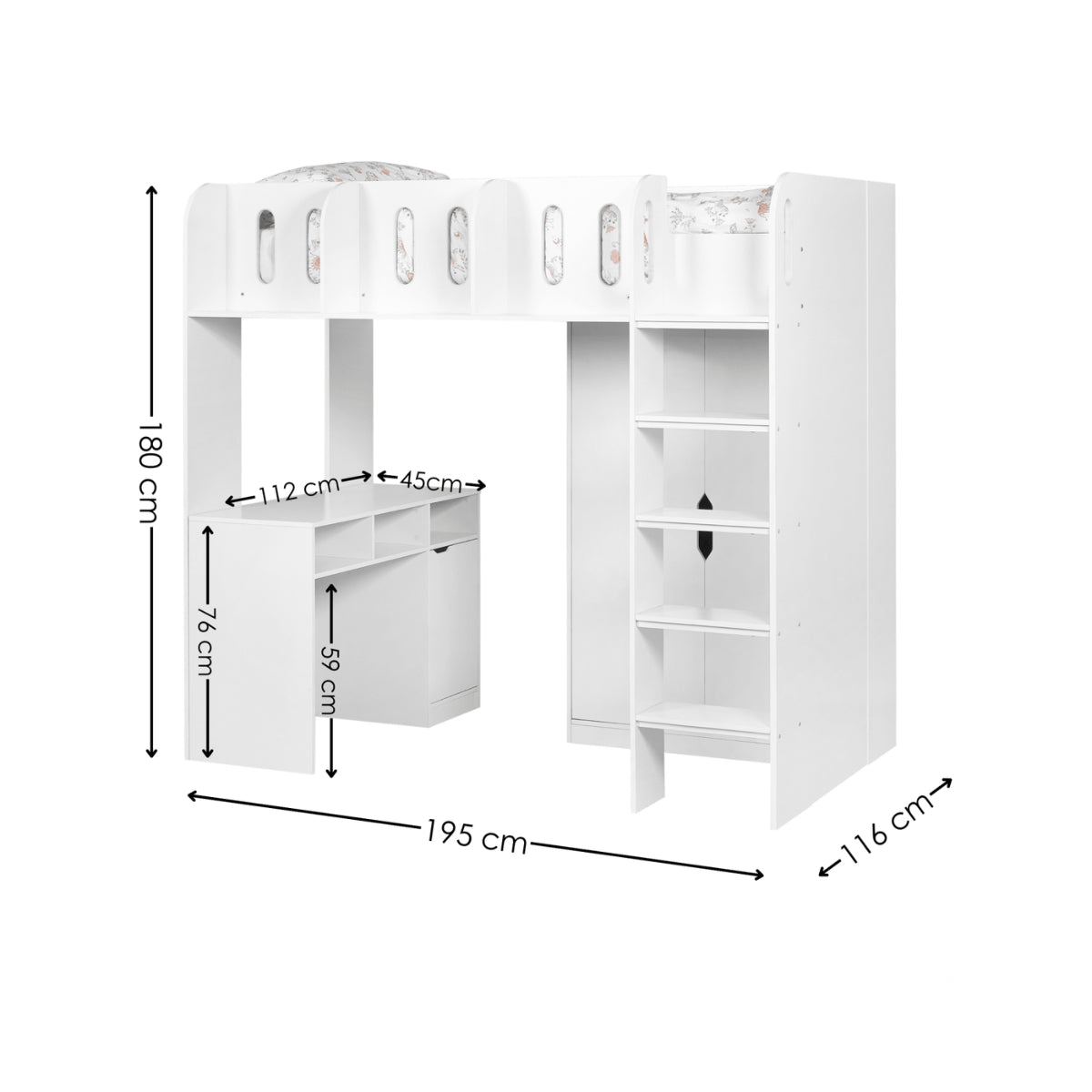Julian Bowen Vision Kids High Sleeper Bed White - with desk & storage