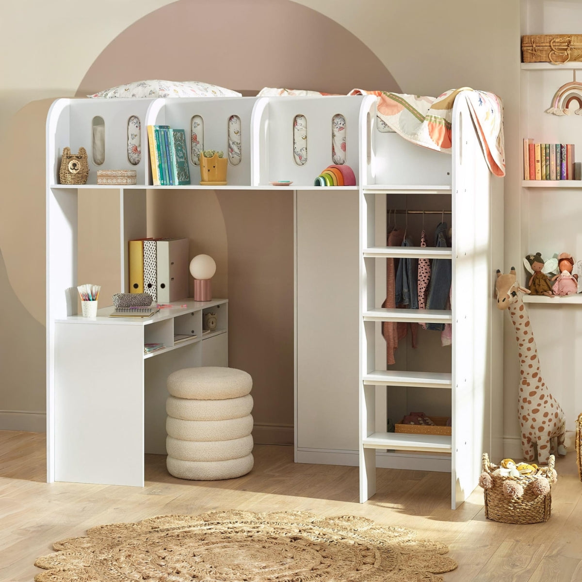 Julian Bowen Vision Kids High Sleeper Bed White - with desk & storage