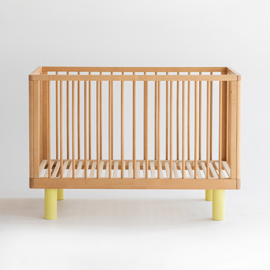 KARL & FRIC Nox cot 120 x 60cm natural wood and yellow inc conversion rail