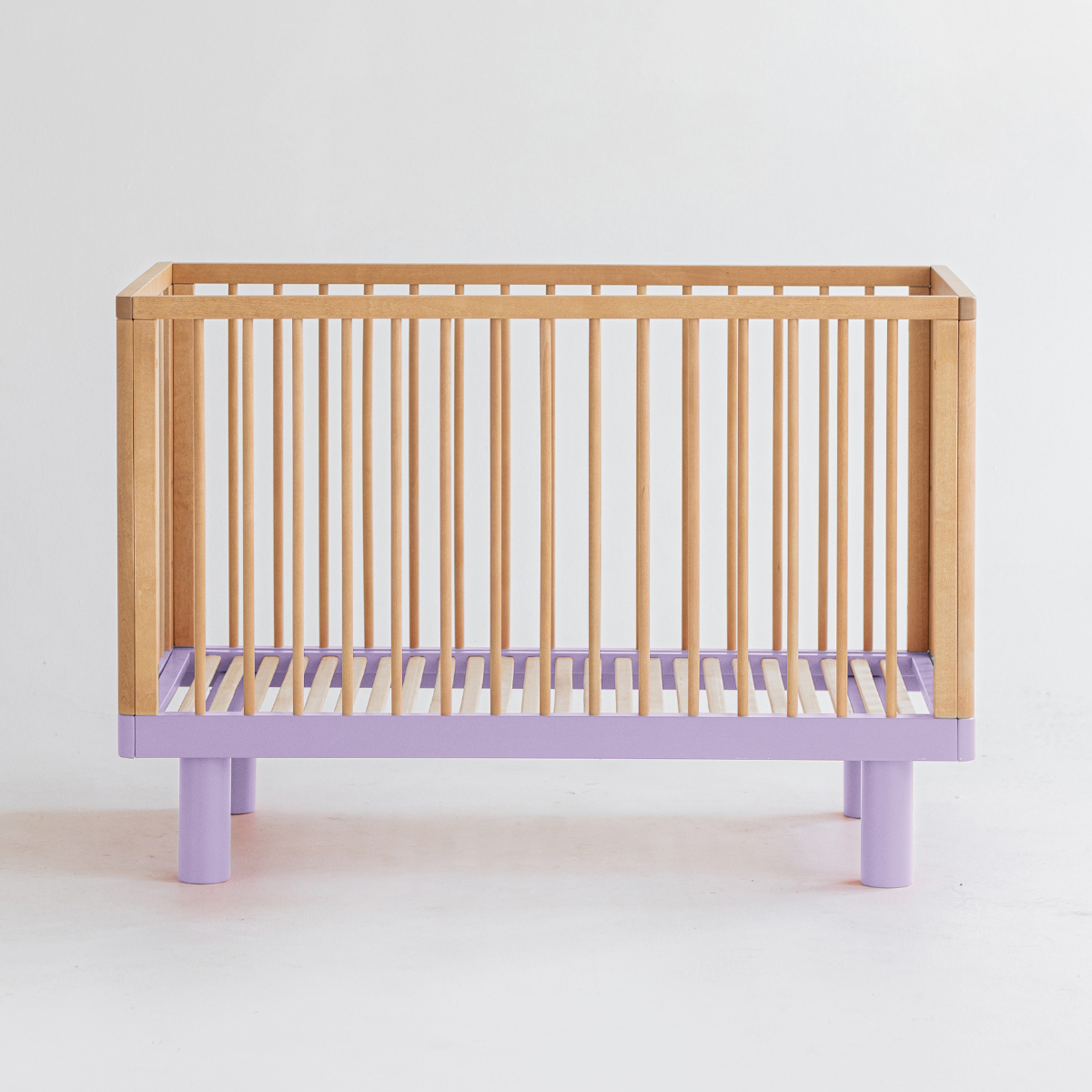 KARL & FRIC Nox cot 120 x 60cm natural wood and lavendar inc conversion rail
