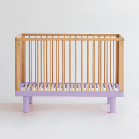 KARL & FRIC Nox cot 120 x 60cm natural wood and lavendar inc conversion rail